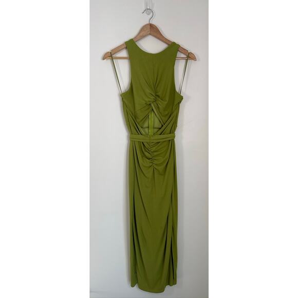 Billy J Mindy Ribbed Bodycon Midi Twist-Back Maxi Dress in Olive Green, Size 10 - Picture 2 of 8